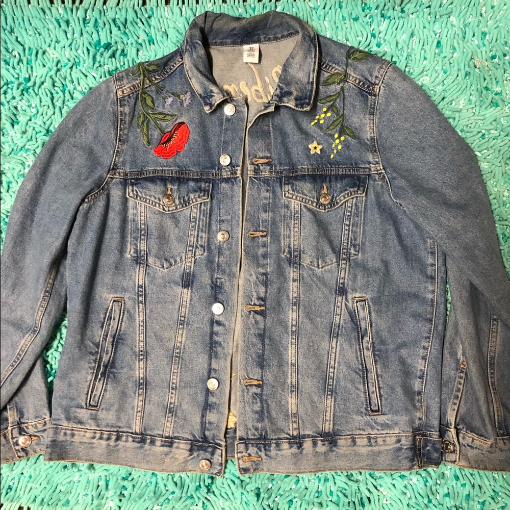 H&M Floral Embroidered Denim Jacket